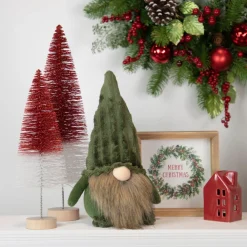 12" Green Plush Christmas Gnome Decoration