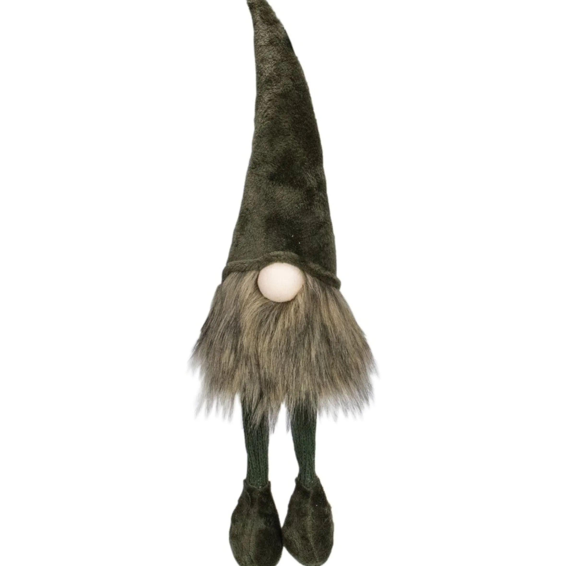 20" Green Sitting Christmas Gnome With Knitted Dangling Legs