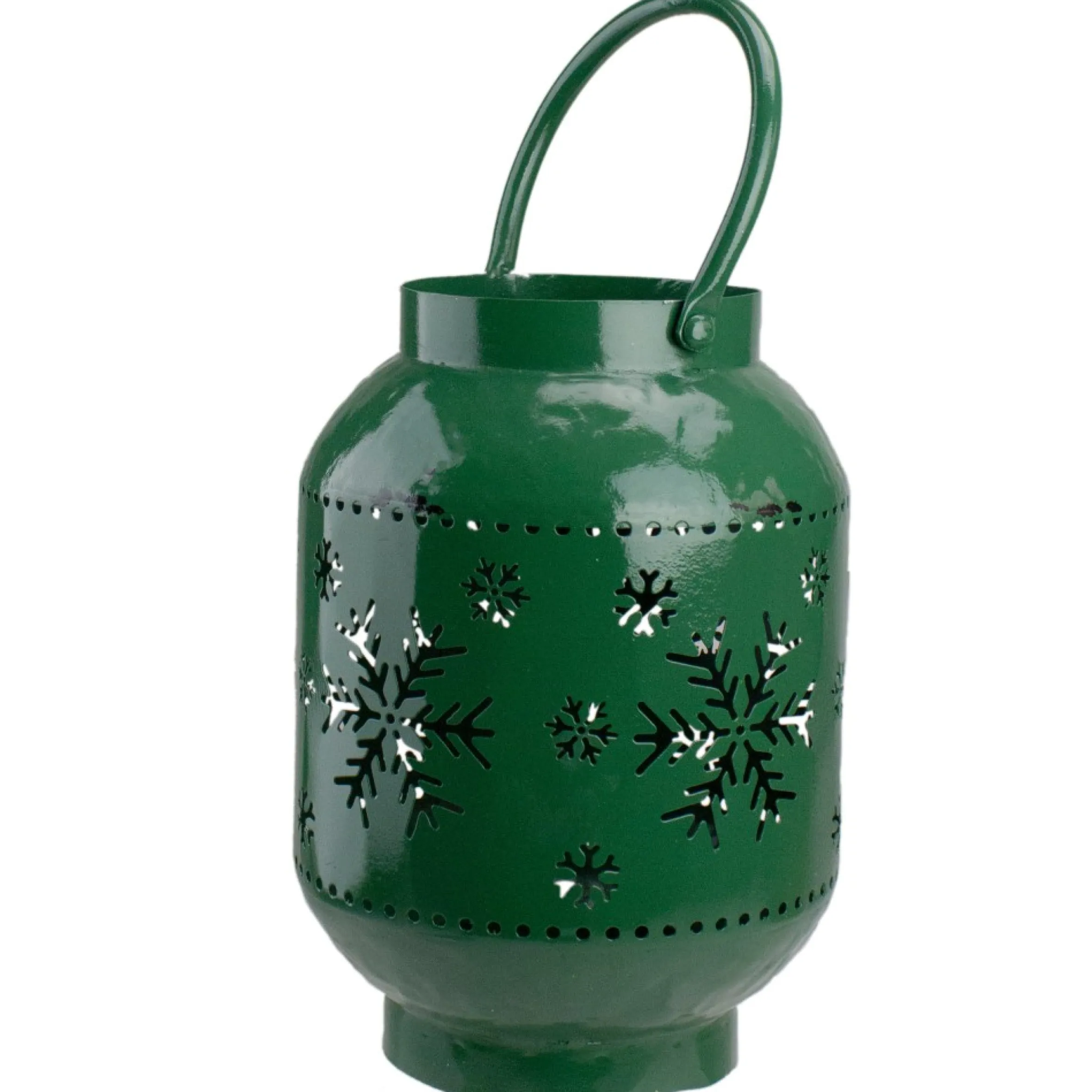 10" Green Snowflake Cutout Christmas Candle Lantern- Metal
