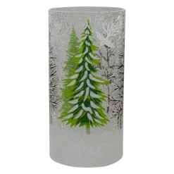 8" Hand Painted Christmas Pine Trees Flameless Glass Candle Holder
