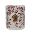 3" Hand Painted Sparrows And Berries Flameless Glass Christmas Candle Holder