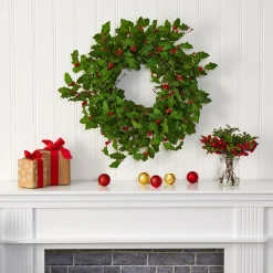 Holly Berry Artificial Christmas Wreath, 28-Inch, Unlit