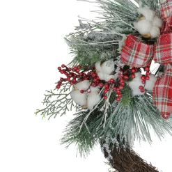 Holly Berry Red And Green Artificial Christmas Wreath - 24-Inch, Unlit