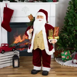 36" Holly Berry Santa Claus With Presents And Gift Bag Christmas Figure