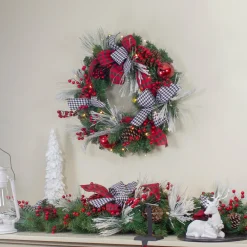 52" Houndstooth Bows And Berries Artificial Christmas Swag, Unlit