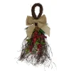 24" Iced Berries And Burlap Artificial Christmas Twig Teardrop Swag