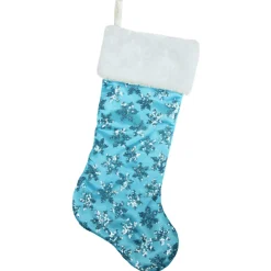 20.5" Ice Palace Blue Sequin Snowflake Christmas Stocking With White Faux Fur Cuff