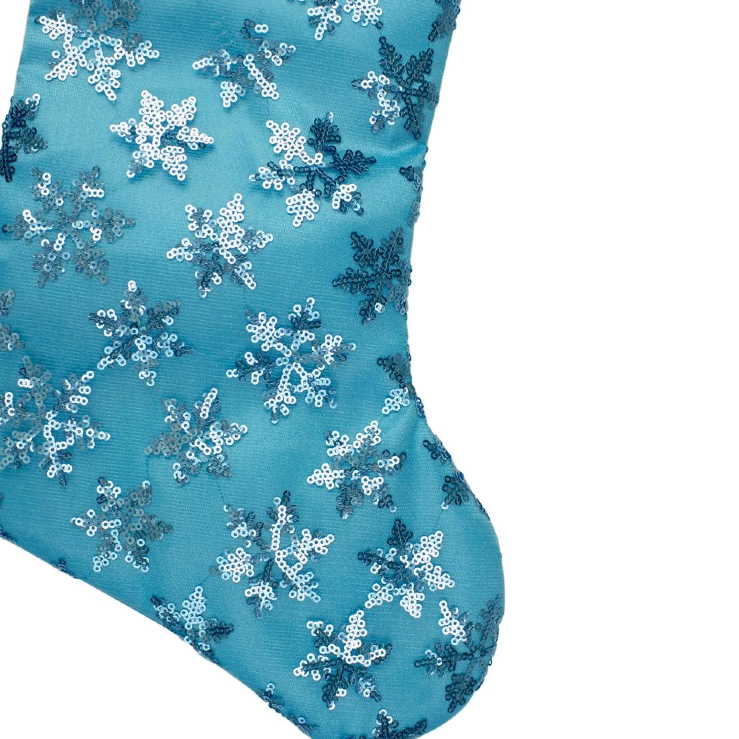 20.5" Ice Palace Blue Sequin Snowflake Christmas Stocking With White Faux Fur Cuff