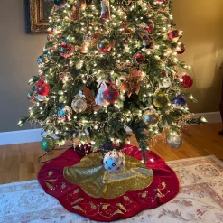48-Inch Gold And Burgundy Velvet Christmas Tree Skirt