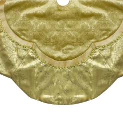 48-Inch Golden Scalloped Velvet Christmas Tree Skirt With A Metallic Trim