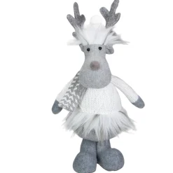 12.5-Inch Gray And White Standing Moose Tabletop Christmas Decoration
