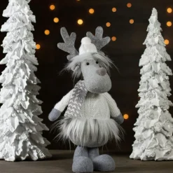 12.5-Inch Gray And White Standing Moose Tabletop Christmas Decoration