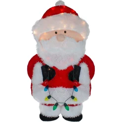 32-Inch Lighted Chenille Santa With Lights Outdoor Christmas Decoration