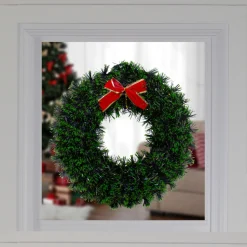 17-Inch Pre-Lit Green Tinsel Artificial Christmas Wreath With Bow - Clear Led Lights