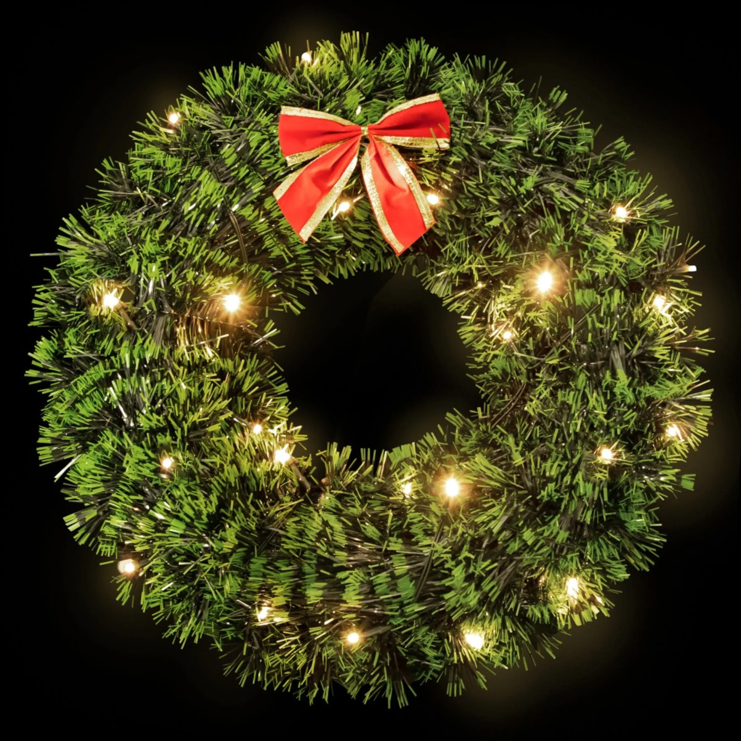 17-Inch Pre-Lit Green Tinsel Artificial Christmas Wreath With Bow - Clear Led Lights