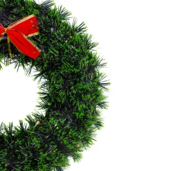 17-Inch Pre-Lit Green Tinsel Artificial Christmas Wreath With Bow - Clear Led Lights