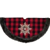 48-Inch Red And Black Christmas Tree Skirt With Burlap Snowflake
