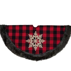48-Inch Red And Black Christmas Tree Skirt With Burlap Snowflake
