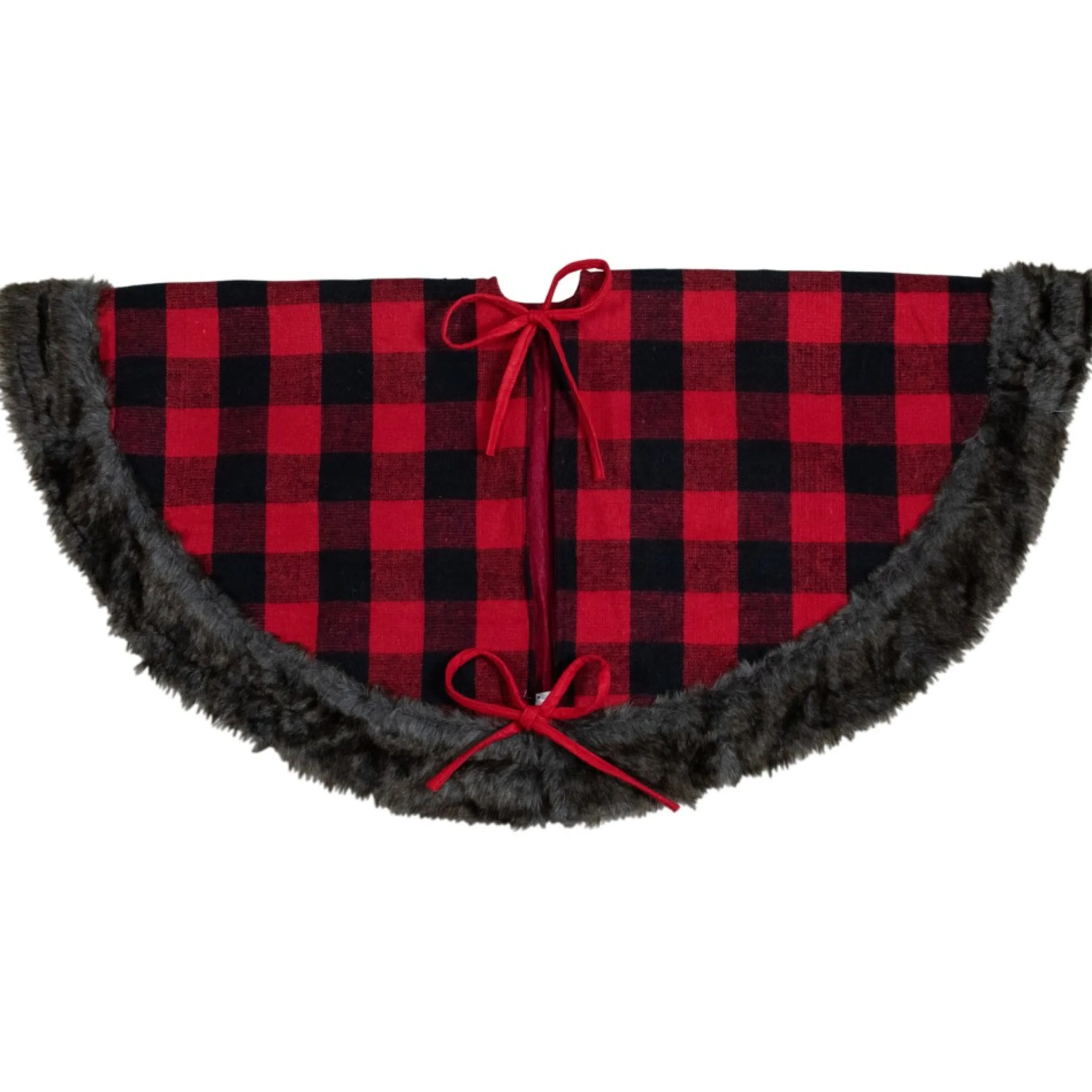 48-Inch Red And Black Christmas Tree Skirt With Burlap Snowflake