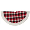 20-Inch Red, Black, And Ivory Plaid Mini Christmas Tree Skirt With High Pile Fleece Trim