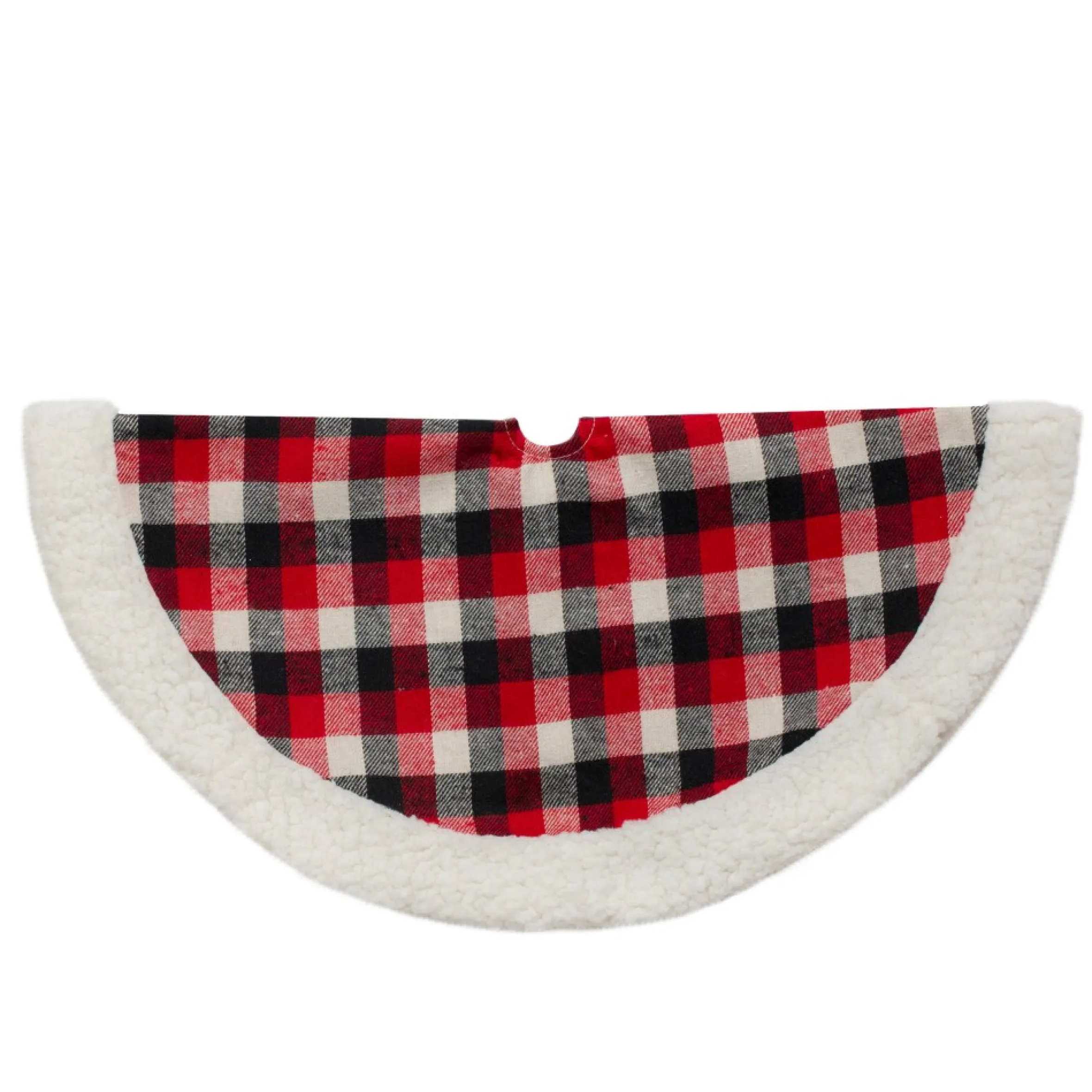 20-Inch Red, Black, And Ivory Plaid Mini Christmas Tree Skirt With High Pile Fleece Trim