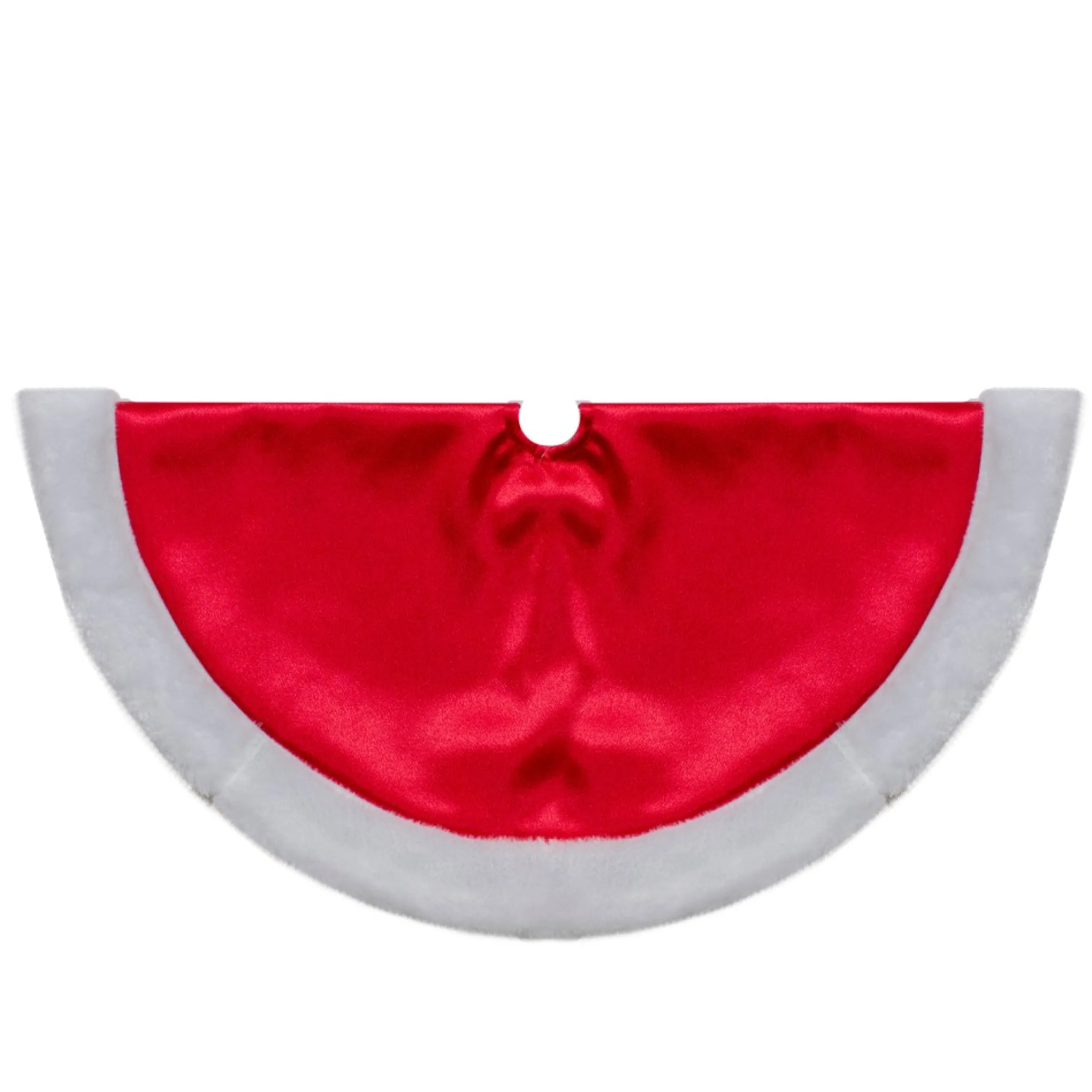 20-Inch Red Satin Mini Christmas Tree Skirt With A White Faux Fur Trim