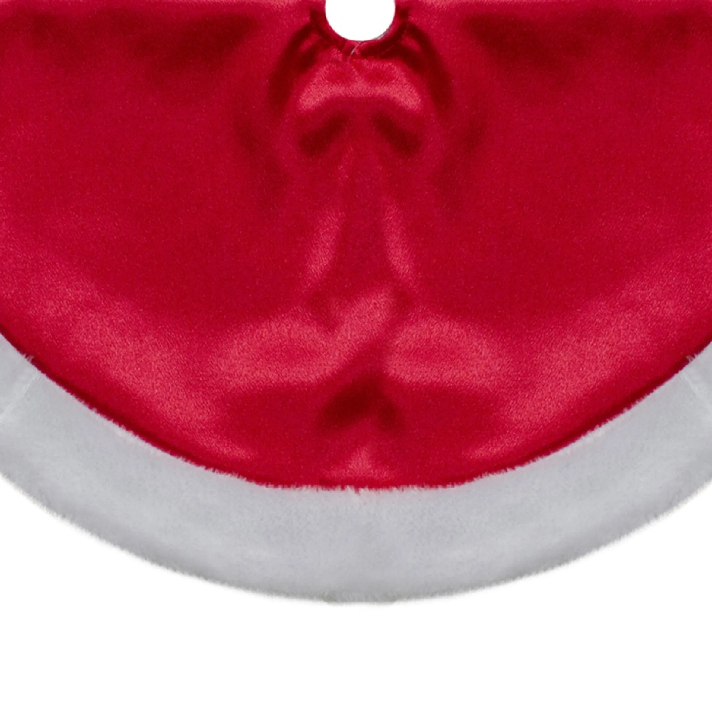 20-Inch Red Satin Mini Christmas Tree Skirt With A White Faux Fur Trim