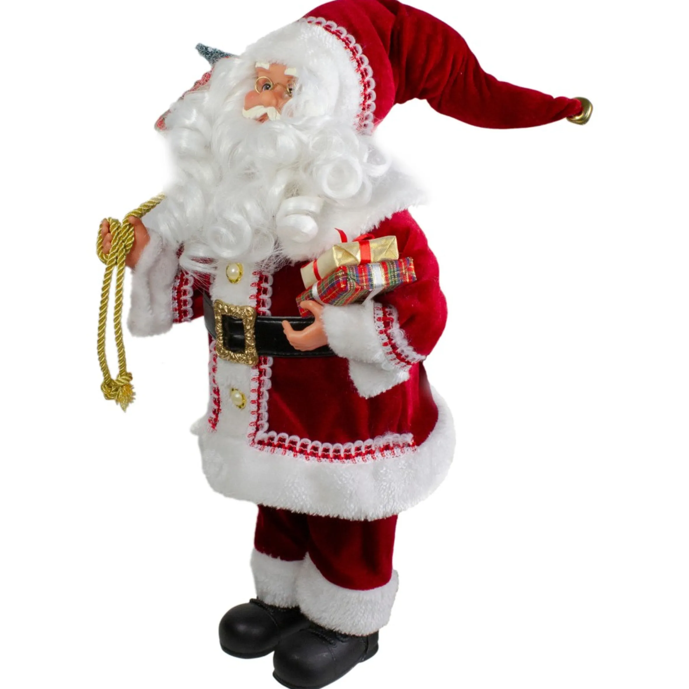 18-Inch Standing Curly Beard Santa Christmas Figure With Presents
