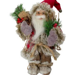 12-Inch Standing Outdoor Santa Christmas Figure With Fur Boots And Presents