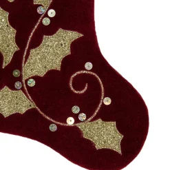 20.5-Inch Velvet Gold And Maroon Etched Cuff Christmas Stocking