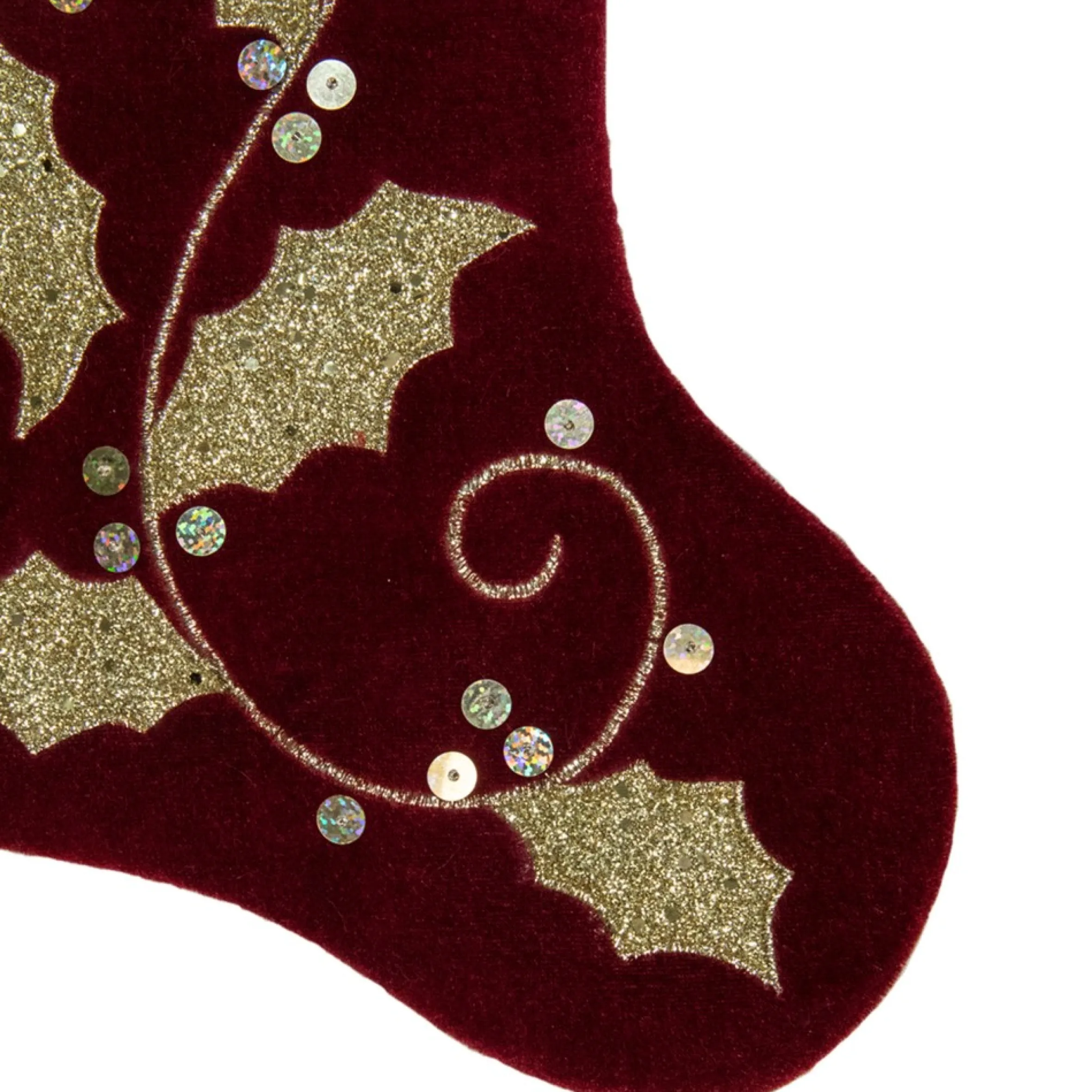 20.5-Inch Velvet Gold And Maroon Etched Cuff Christmas Stocking