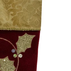 20.5-Inch Velvet Gold And Maroon Etched Cuff Christmas Stocking