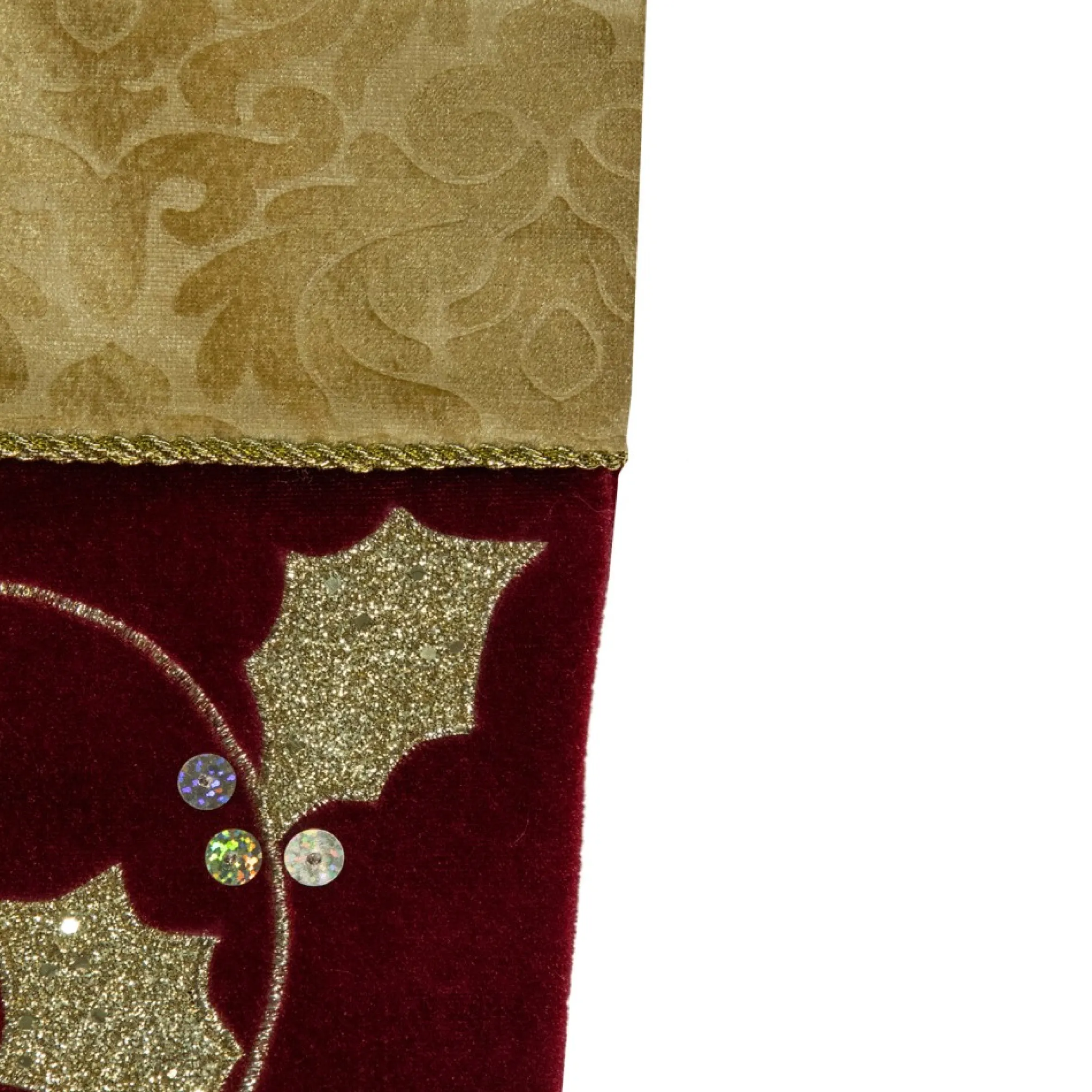 20.5-Inch Velvet Gold And Maroon Etched Cuff Christmas Stocking