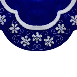 48-Inch Velvet Royal Blue And White Snowflake Christmas Tree Skirt