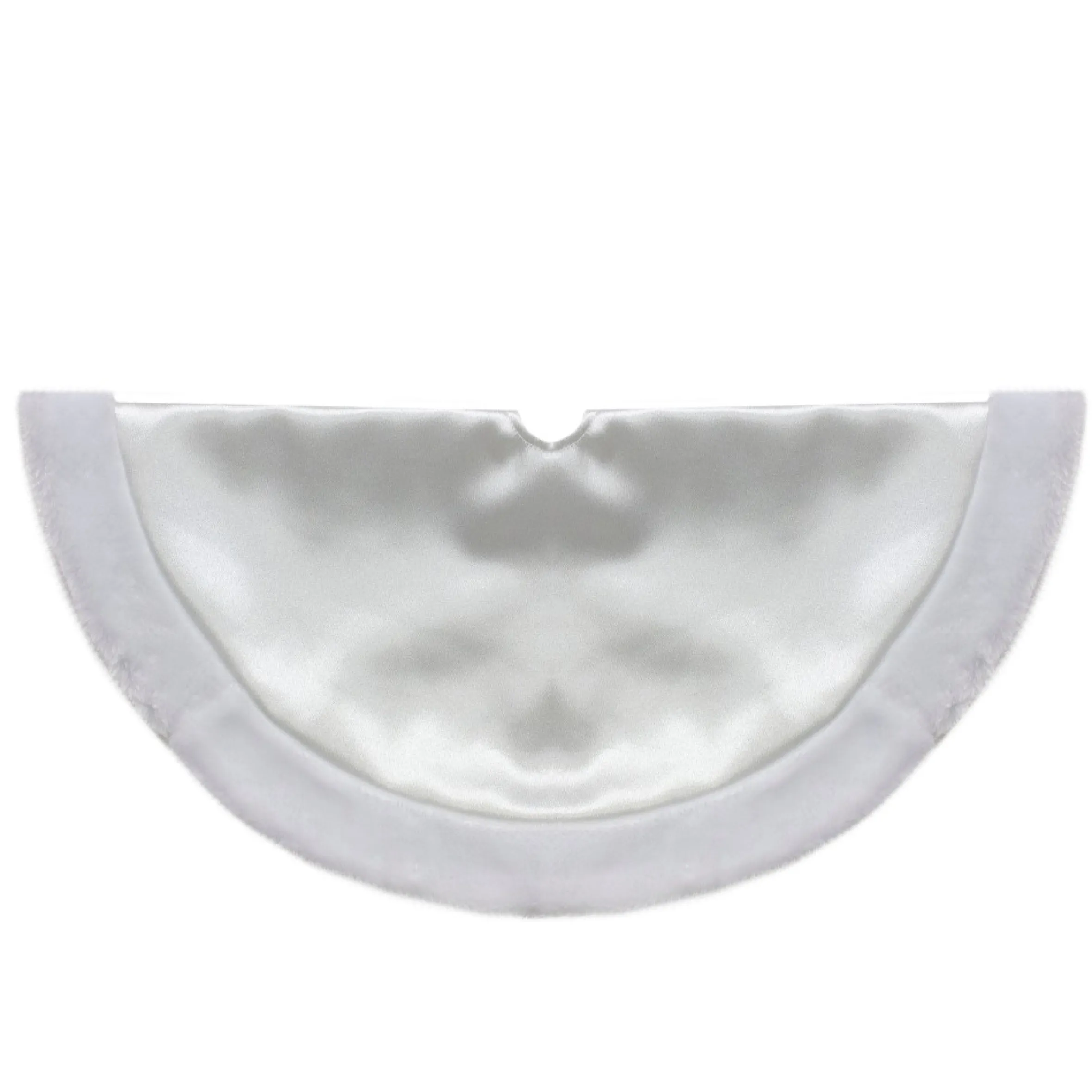 20-Inch White Satin Mini Christmas Tree Skirt With A Faux Fur Border