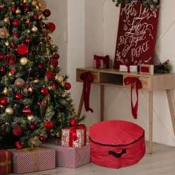 2-In-1 Quilted Red Zip Up Christmas Garland And Wreath Storage Bag 36