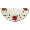 54" Ivory And Red With Poinsettia Applique Christmas Tree Skirt