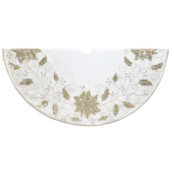 54" Ivory And White With Embroidered Snowflake Design Christmas Tree Skirt