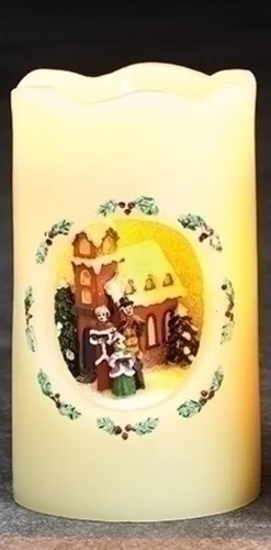 5" Ivory White And Brown Carolers Scene Flickering Flame-Less Led Candle