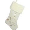 19" Ivory White And Gold "Joy" Christmas Stocking With White Faux Fur Cuff