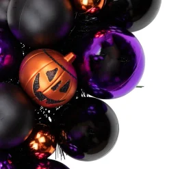 Jack-O-Lantern Shatterproof Ball Ornament Halloween Wreath - 24-Inch, Unlit