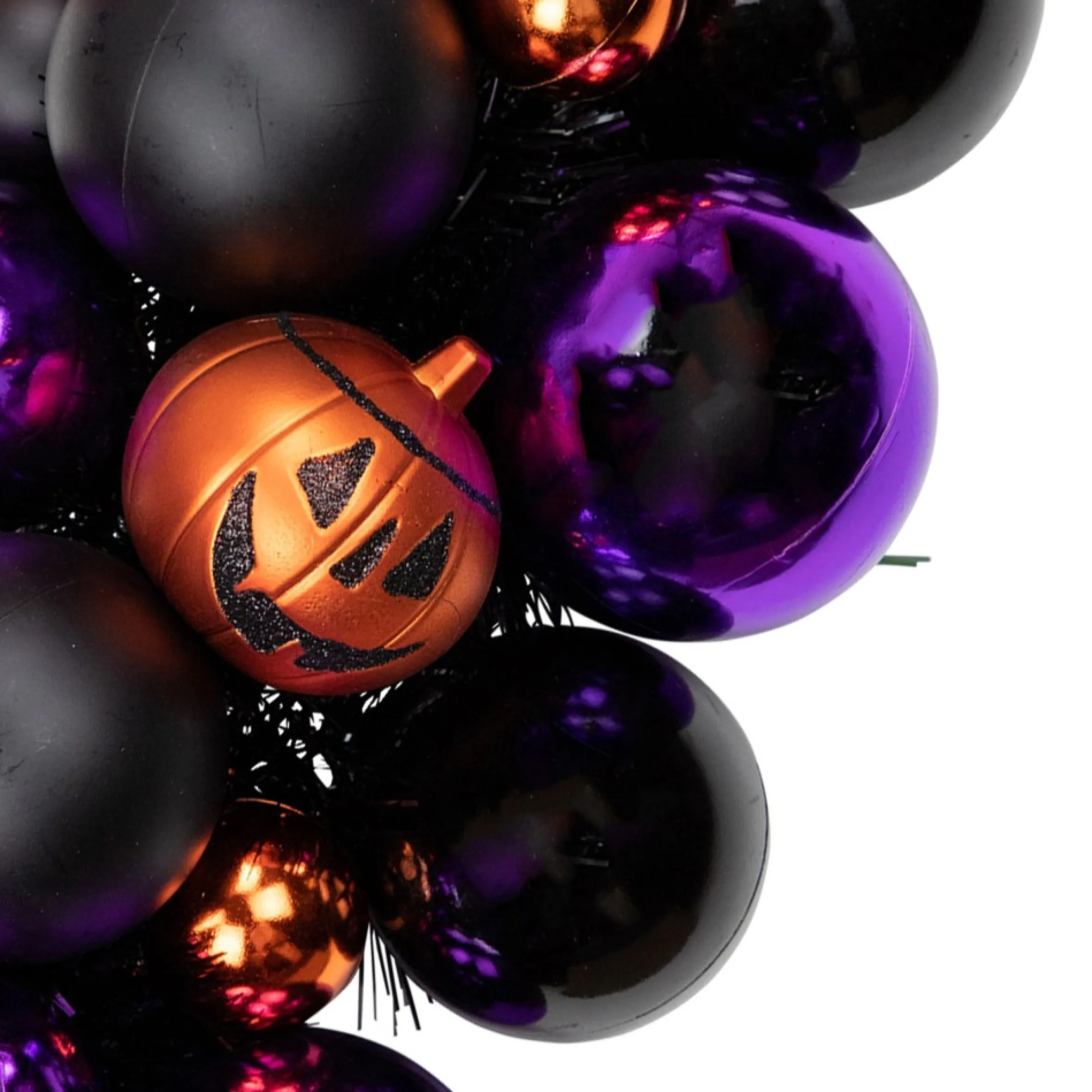 Jack-O-Lantern Shatterproof Ball Ornament Halloween Wreath - 24-Inch, Unlit