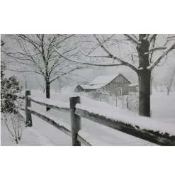 Large Fiber Optic Lighted Snowy Winter Cabin Canvas Wall Art 23.5" X 15.5"