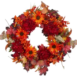 Leaves And Flowers Fall Harvest Wreath - 24-Inch, Unlit