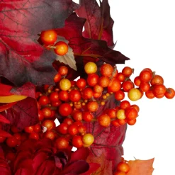 Leaves And Flowers Fall Harvest Wreath - 24-Inch, Unlit