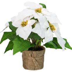 11.75" Led Artificial White Poinsettia Potted Plant - Clear Lights