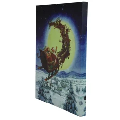 Led Back Lit Flying Santa Claus And Sleigh Christmas Wall Art 19.75" X 15.75"