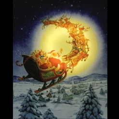 Led Back Lit Flying Santa Claus And Sleigh Christmas Wall Art 19.75