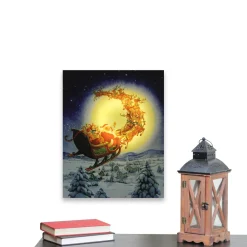 Led Back Lit Flying Santa Claus And Sleigh Christmas Wall Art 19.75