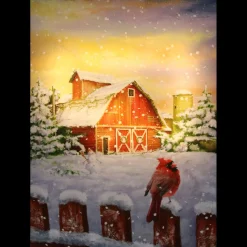 Led Back Lit Snowy Sunset Barn Scene Christmas Wall Art 15.75
